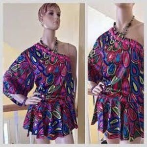 Rachel Lym Teardrop Beaded One Shoulder Satin Swimwear Embellished Cover-Up M